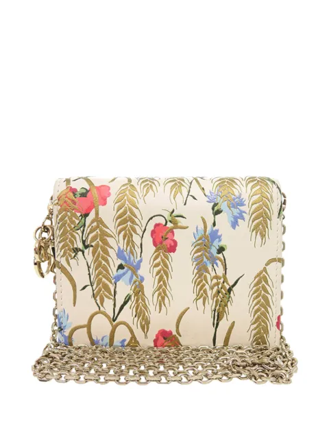 Christian Dior Pre-Owned 2020 Calfskin Hibiscus Card Holder with Chain crossbody bag White GSFXXX52BDDR4NTD