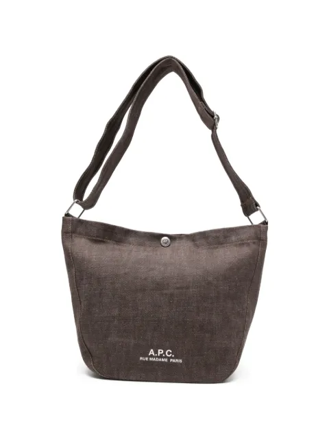 A.P.C. small logo-print denim shoulder bag Brown COHLXM67010