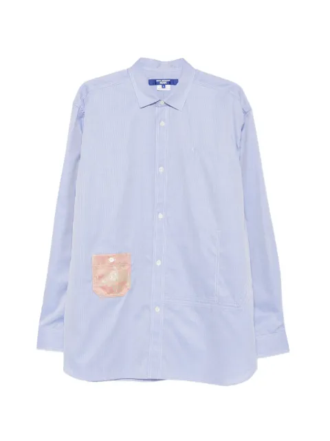 Junya Watanabe MAN floral-patch pinstriped-pattern shirt Blue WQB031