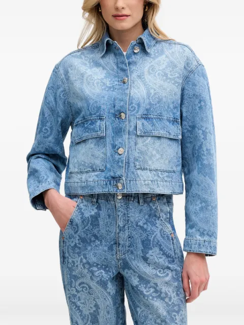 OUI paisley-print cropped denim jacket Blue 96340