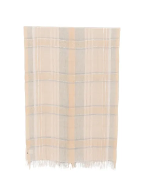PANICALE check-pattern fringed scarf Neutrals D38SCARF1