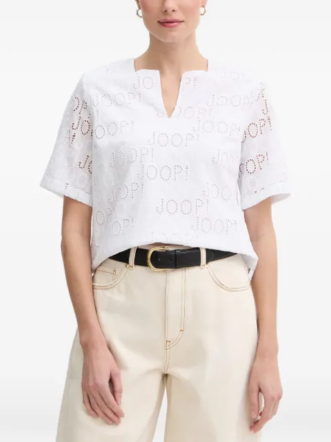 Joop! Beljana broderie-anglaise logo-print top White 30102211
