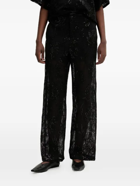 Isabelle Blanche sequin-embellished floral-embroidered trousers Black IS26SSP161T016