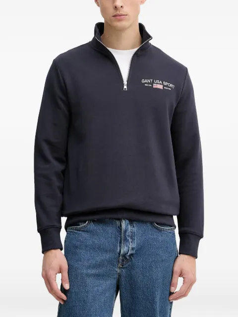Gant logo-embroidered quarter-zip sweater Blue 2067114