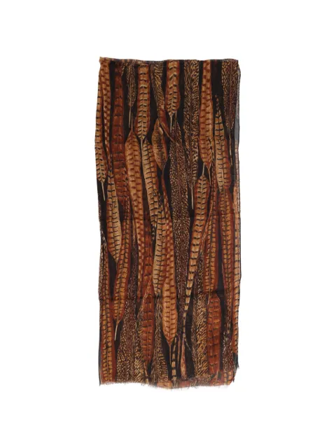Valentino Garavani Pre-Owned feather-print scarf Brown WCV241065