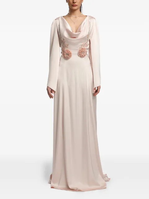 MIAU by Clara Rotescu floral-embellished cowl-neck dress Pink JEDDAH