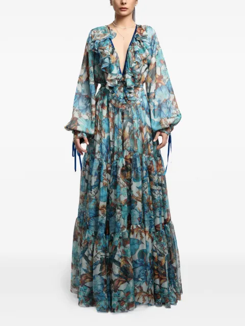 MIAU by Clara Rotescu ruffled floral-print dress Blue AVAIA