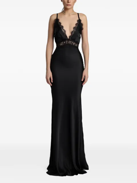 MIAU by Clara Rotescu lace-trim satin dress Black RUSLANA