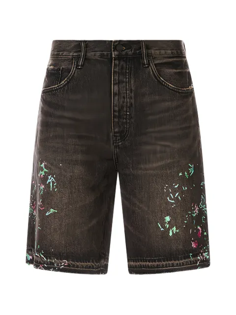 Purple Brand paint-splatter denim shorts Black P059UBSB226