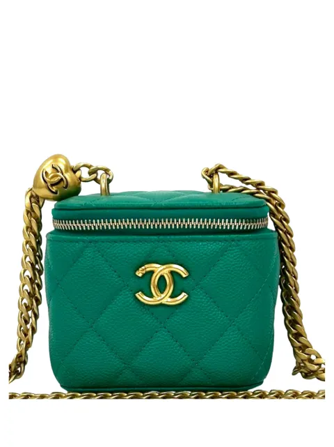 CHANEL Pre-Owned 2021-2026 Mini Quilted Caviar CC Sweetheart Vanity Case with Chain crossbody bag Green NUE4GXW5QHIDIYQR