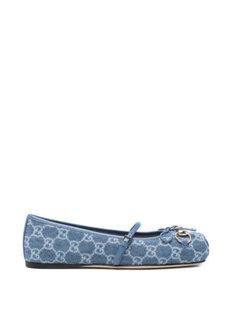 Gucci signature Horsebit detail GG monogram ballet flats Blue 814321FAFHR