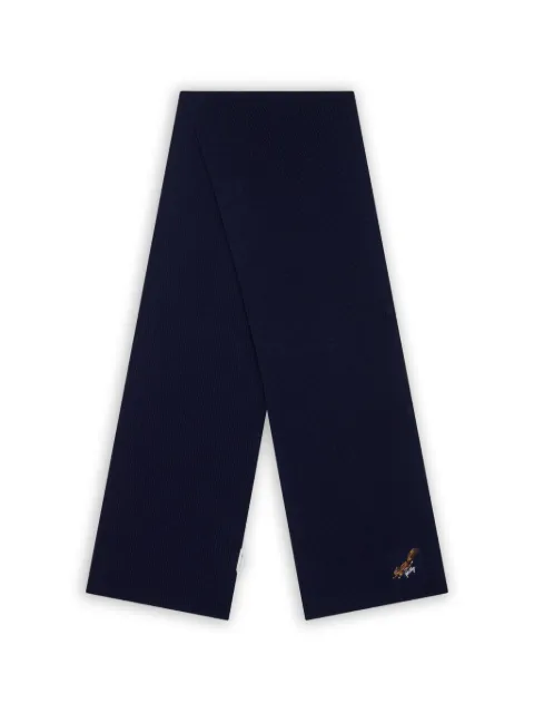 Bally logo-embroidered ribbed-knit scarf Blue MSC03PWO349