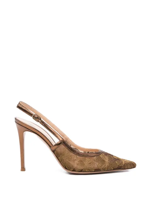 Roberto Festa Zeus floral-embroidered mesh pumps Brown ZEUSORLEANSBRONZO