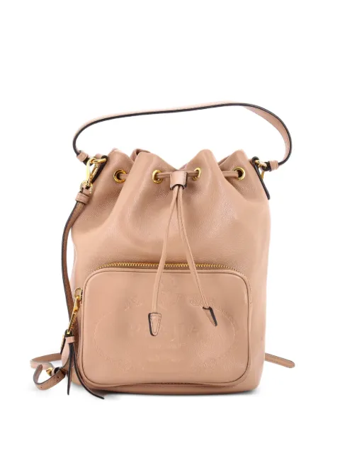 Prada Pre-Owned Logo Drawstring Glace Calf Small bucket bag Neutrals 3K8KUIQF5X1S2E42