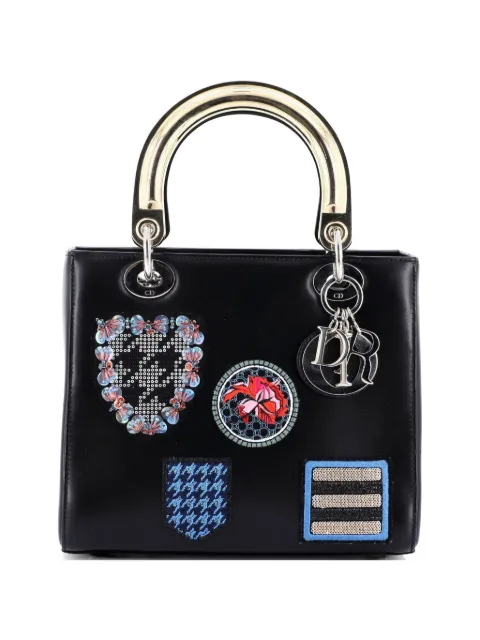 Christian Dior Pre-Owned Lady Dior Bag Patch Embellished Leather Medium satchel Black QQK86F0NQU6478E5