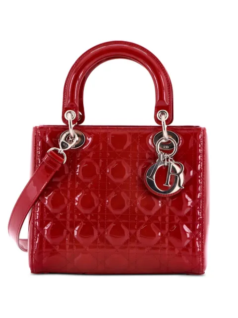 Christian Dior Pre-Owned Lady Dior NM Bag Cannage Quilt Patent Medium satchel Red 8NVOCKIKX1S00PFB