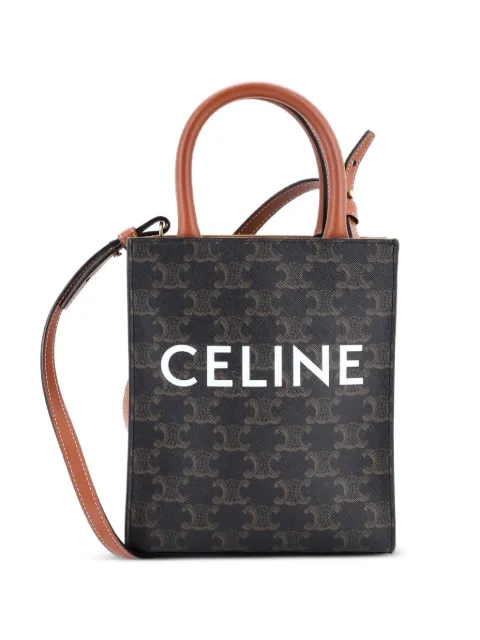 Celine Pre-Owned Vertical Cabas Tote Triomphe Coated Canvas Mini satchel Brown Q8CMN60NI63SH4ZJ