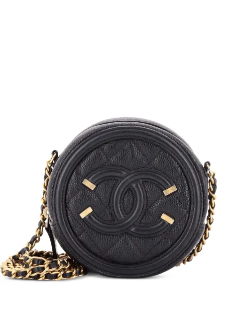 CHANEL Pre-Owned Filigree Round Clutch with Chain Quilted Caviar Mini crossbody bag Black 5XNPJPRYD9FHD2QD