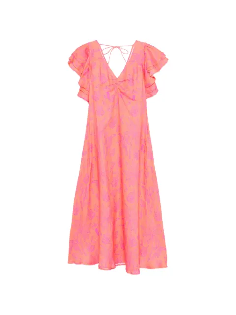 NIMO WITH LOVE Belladonna ruffled-sleeve midi dress Orange BELLADONNA