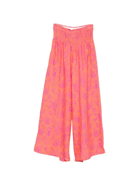 NIMO WITH LOVE floral-print smocked palazzo pants Orange MAJORAN