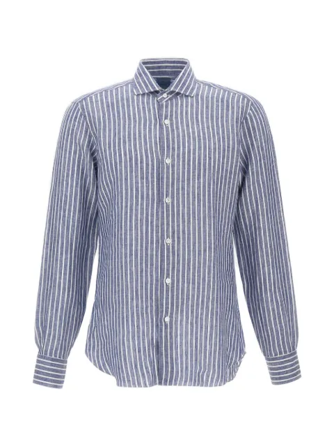Barba striped linen shirt Blue LIU02P0154037U0003