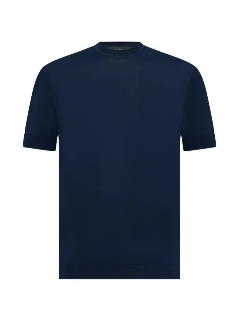 Low Brand fine-knit ribbed-trim T-shirt Blue LM26001E044