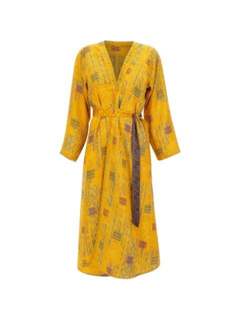 PICUS VIRIDIS reversible-abstract kimono dress Yellow KIMONOYELL1