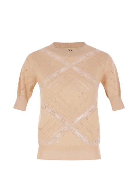 Ermanno Scervino lace-panelled pointelle-knit top Neutrals D485L759APIJG31106