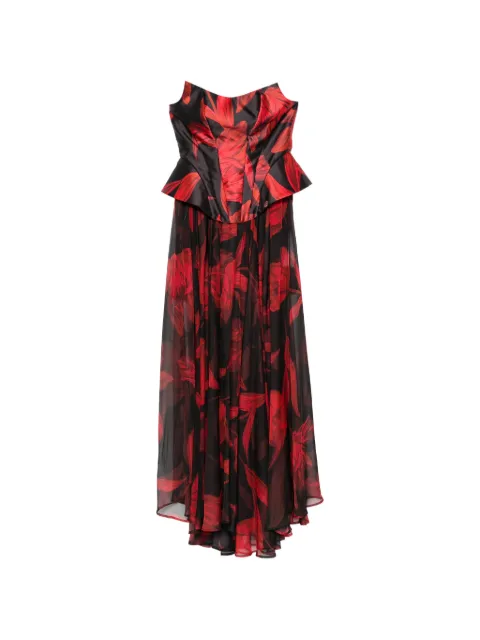 Babylone Paris floral-print peplum-waist maxi dress Black WS00912NERO