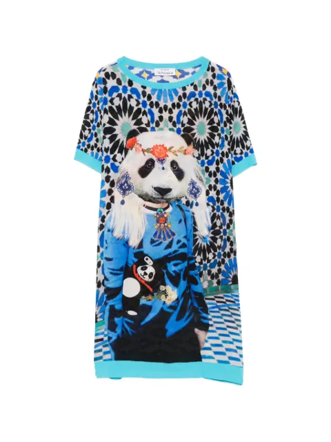 The Artistylist panda-print silk mini dress Blue PANDADRESSMLT