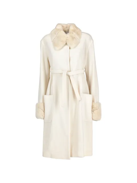 Fendi Pre-Owned fur-trim belted coat White W251162