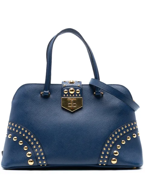 Prada Pre-Owned 2013-2025 Studded Saffiano Cuir Promenade satchel Blue N5DTRQSI8RLUNYX4