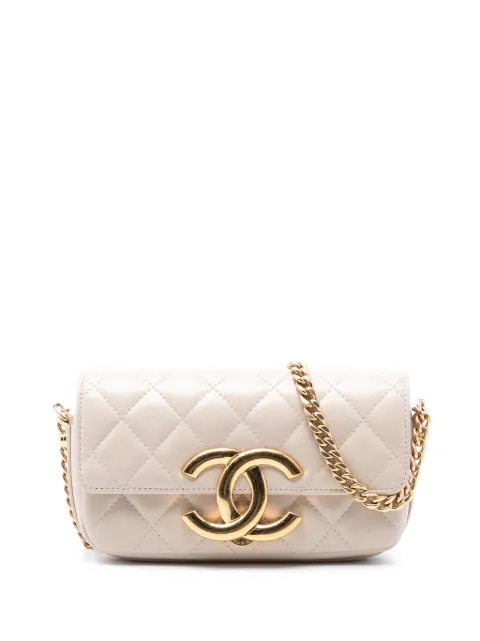 CHANEL Pre-Owned 2021-2026 Quilted Lambskin Giant CC Flap Phone Holder with Chain crossbody bag Brown DB52J80BJ5XLD96D