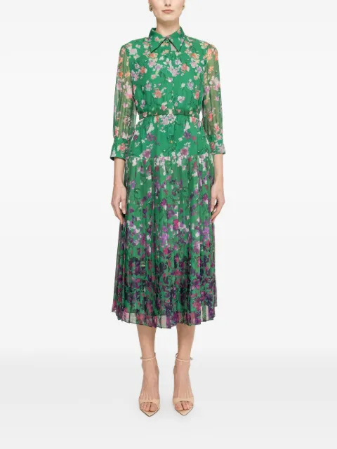NISSA printed pleated midi dress Green RZ16633