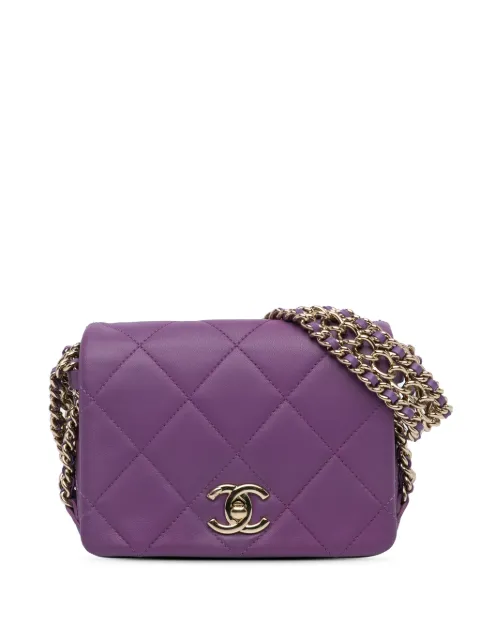 CHANEL Pre-Owned 2021-2024 Mini Lambskin Triple Chain Full Flap shoulder bag Purple QFNMLYLXJ56MZ4CN