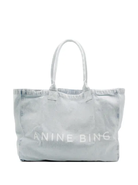 ANINE BING logo cotton tote bag Blue A1311857