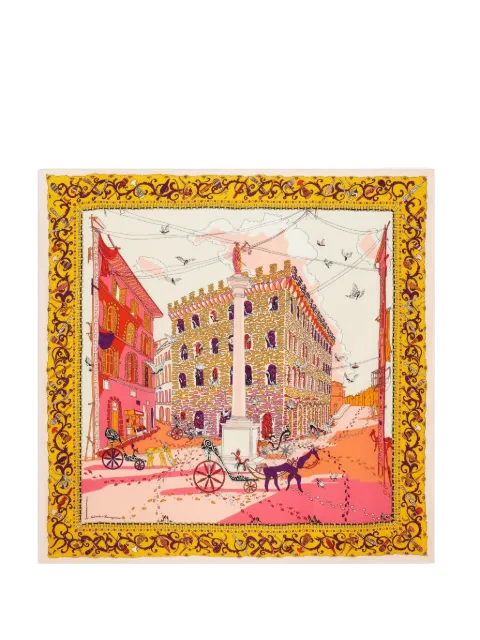 Ferragamo Palazzo Spini Feroni print silk scarf Yellow 792622