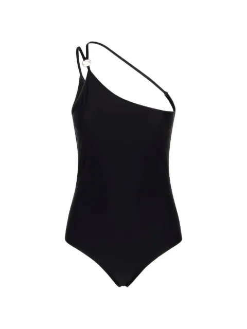 Coperni one-shoulder logo-plaque swimsuit Black COPSW11F5021