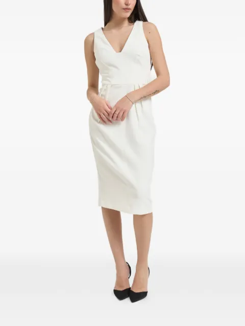 Elisabetta Franchi pleated V-neck sleeveless midi dress Neutrals AB941360