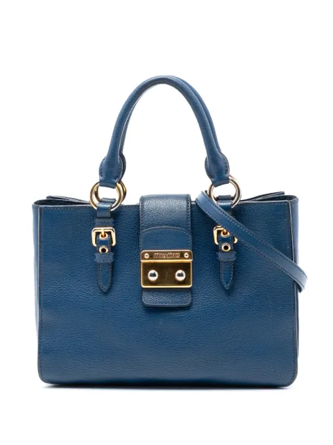 Miu Miu Pre-Owned 2010-2026 Goatskin Madras satchel Blue ESTDRDMINOW5K260