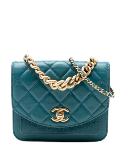 CHANEL Pre-Owned 2019 Mini Quilted Calfskin and Caviar Chain Handle Flap satchel Blue BJ134COK64T8QBCW