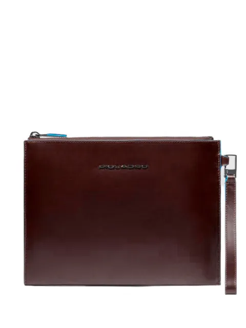PIQUADRO logo-plaque leather clutch bag Brown AC6509B2