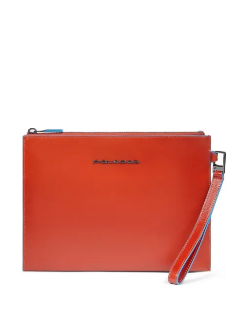 PIQUADRO logo-plaque leather clutch bag Orange AC6509B2
