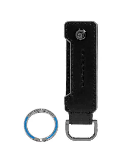 PIQUADRO logo-debossed leather keychain Black PC7089B2