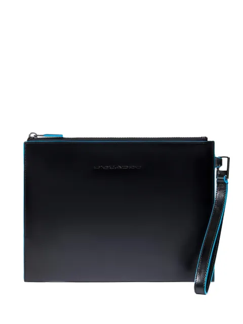 PIQUADRO logo-plaque leather clutch bag Black AC6509B2