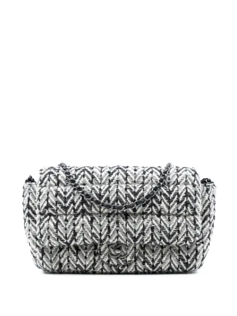 CHANEL Pre-Owned 2018-2019 CC Herringbone Tweed Flap shoulder bag Black OHO9RZP6KD51NFJR