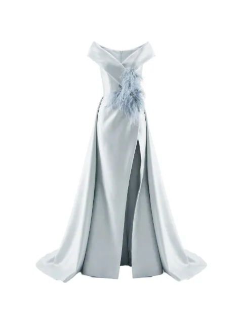 Gattinolli by Marwan feather-embellished gown dress Silver GA6290