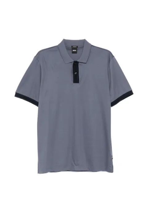 BOSS mercerised-cotton polo shirt with striped trims Blue 50559668