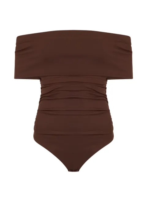 DES PHEMMES ruched off-the-shoulder bodysuit Brown D120S0