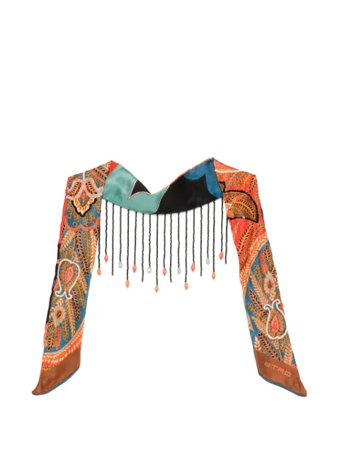 ETRO paisley-pattern beaded-fringe neckerchief Brown WATA0048AR508